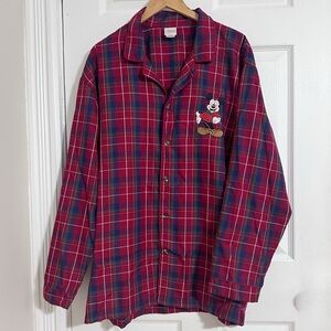 Disney Store Mickey Mouse Unisex Plaid Pajama Shirt Red Holiday Sleep Top XL